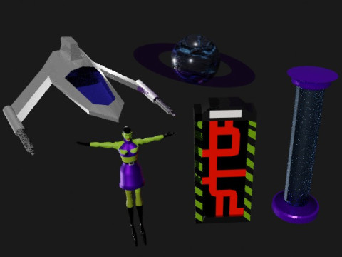 Retro FPS Bilim Kurgu Varlık Paketi Win95 Stili FBX 3D Model