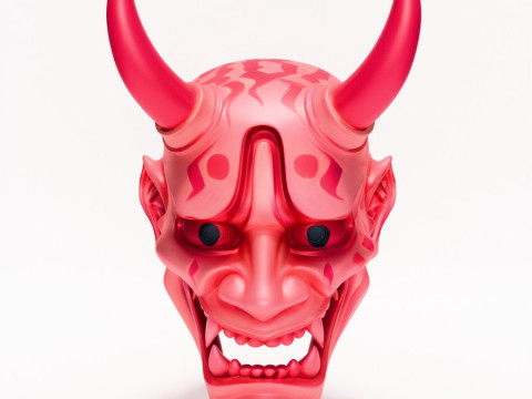 3D Printing Japanese Pink Oni Mask toy Model 3D