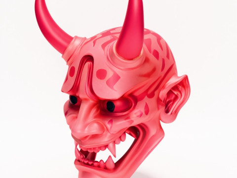 3D Printing Japanese Pink Oni Mask toy Model 3D