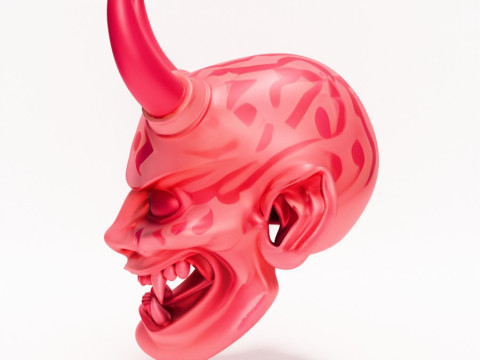 3D Printing Japanese Pink Oni Mask toy Model 3D