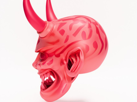 3D Printing Japanese Pink Oni Mask toy Model 3D