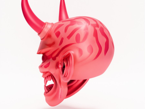 3D Printing Japanese Pink Oni Mask toy Model 3D