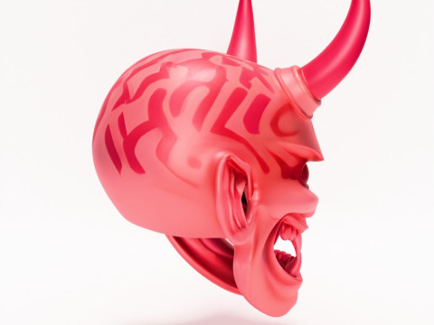 3D Printing Japanese Pink Oni Mask toy Model 3D