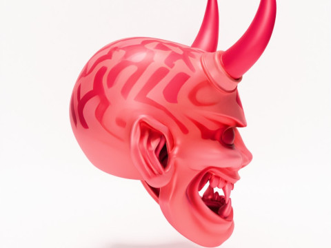 3D Printing Japanese Pink Oni Mask toy Model 3D