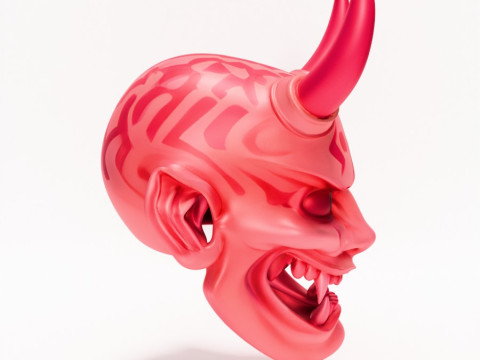 3D Printing Japanese Pink Oni Mask toy Model 3D