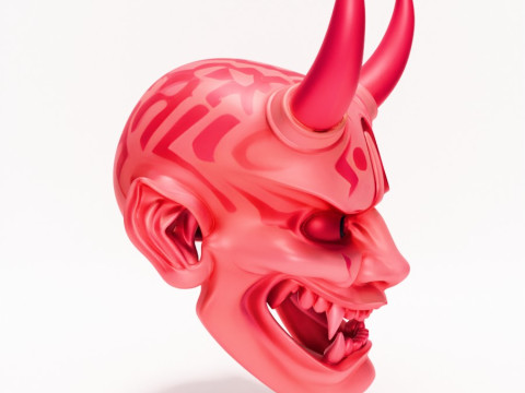 3D Printing Japanese Pink Oni Mask toy Model 3D