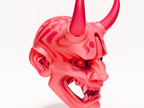 3D Printing Japanese Pink Oni Mask toy Model 3D