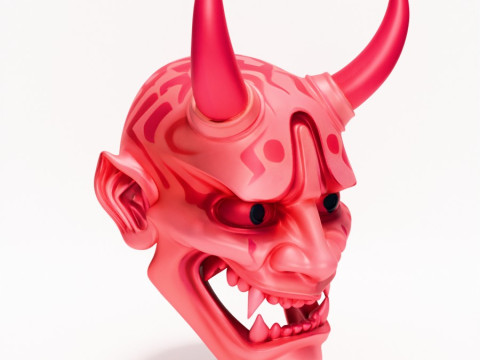 3D Printing Japanese Pink Oni Mask toy Model 3D