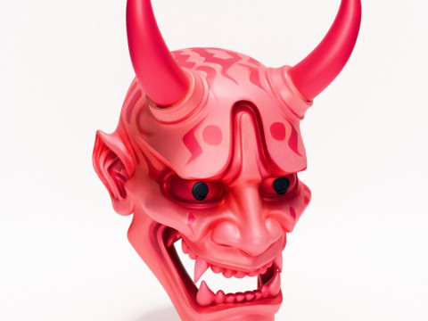 3D Printing Japanese Pink Oni Mask toy Model 3D