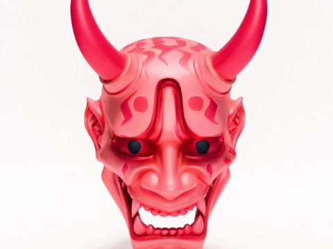 3D Printing Japanese Pink Oni Mask toy Model 3D