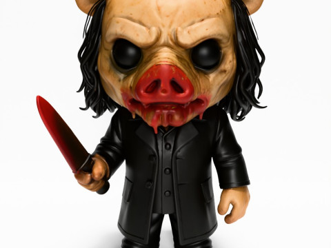 3D Printing Pig Mask from Saw Funko Pop Style toy 3D Modell