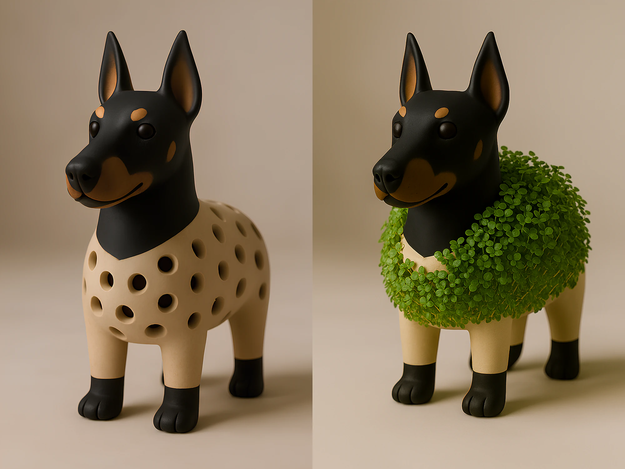 Druk 3D Doberman pies kiełkujący nasiona chia rzodkiewka mikrogreeny kiełki soczewicy kiełkownik Model 3D .c4d .max .obj .3ds .fbx .stl .blend 