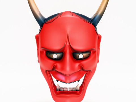 3D Printing Japanese Red Oni Mocking Face Nipponese toy Model 3D