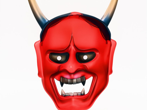 3D Printing Japanese Red Oni Mocking Face Nipponese toy Model 3D