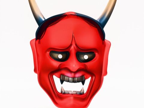 3D Printing Japanese Red Oni Mocking Face Nipponese toy Model 3D