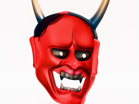 3D Printing Japanese Red Oni Mocking Face Nipponese toy Model 3D