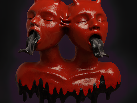 3D Printing Japanese Oni Twins Black Tongue Nipponese drip toy Model 3D