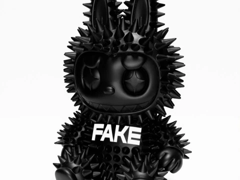 3D 프린팅 앉아 블랙 라부부 가짜 펑크 그런지 가시 괴물 장난감 3D 모델