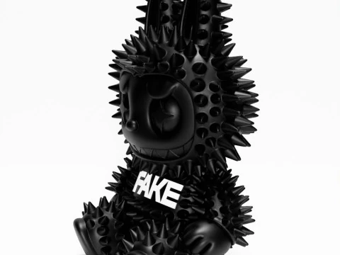 3D 프린팅 앉아 블랙 라부부 가짜 펑크 그런지 가시 괴물 장난감 3D 모델