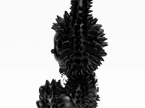 3D 프린팅 앉아 블랙 라부부 가짜 펑크 그런지 가시 괴물 장난감 3D 모델