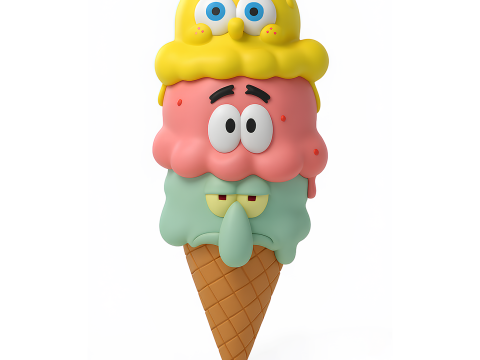 3D Printing SpongeBob SquarePants Patrick and Squidward Ice Cream toy Model 3D