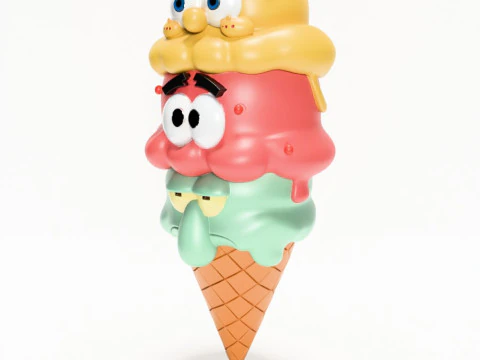 3D Printing SpongeBob SquarePants Patrick and Squidward Ice Cream toy 3D Model
