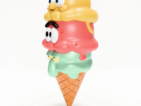 3D Printing SpongeBob SquarePants Patrick and Squidward Ice Cream toy 3D Model
