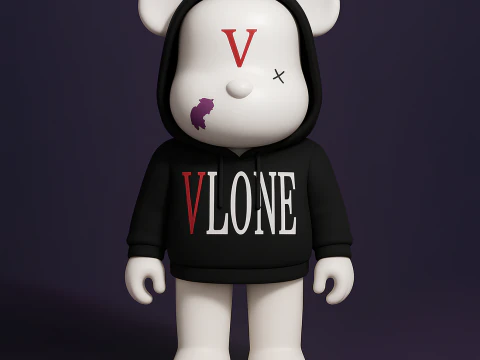 Stampa 3D Bearbrick x VLONE Giocattolo hype streetwear 2 con cappuccio Modello 3D