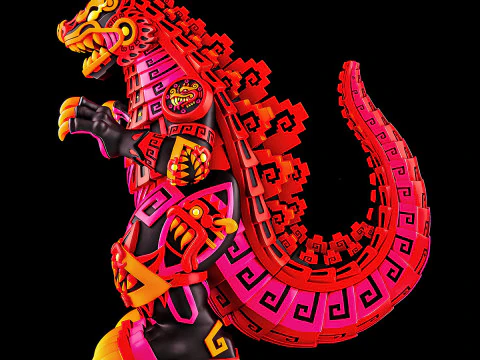 Impress&atilde;o 3D brinquedo asteca Godzilla mexicano Maya Modelo 3D