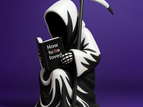 3D Printing Grim Reaper Death Reading How to be loved Heartbreak toy 3D Model