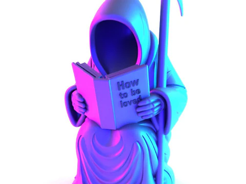 Stampa 3D Grim Reaper Death Reading Come essere amati Giocattolo crepacuore Modello 3D