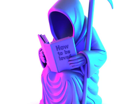 Stampa 3D Grim Reaper Death Reading Come essere amati Giocattolo crepacuore Modello 3D