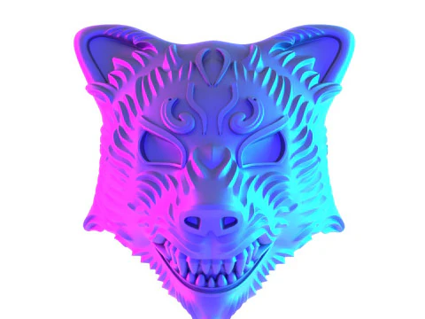 3D Printing White Japanese Kitsune Mask Crimson Fox toy 3D Model