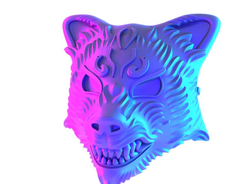 3D Printing White Japanese Kitsune Mask Crimson Fox toy 3D Model
