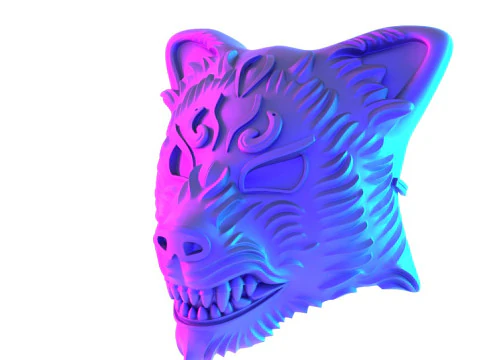 3D Printing White Japanese Kitsune Mask Crimson Fox toy 3D Model