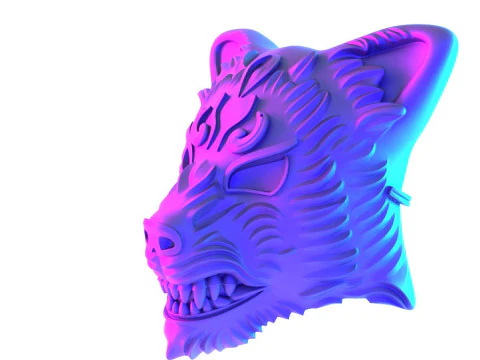 3D Printing White Japanese Kitsune Mask Crimson Fox toy 3D Model
