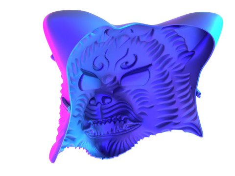 3D Printing White Japanese Kitsune Mask Crimson Fox toy 3Dモデル
