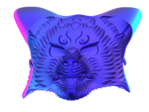 3D Printing White Japanese Kitsune Mask Crimson Fox toy 3D Model