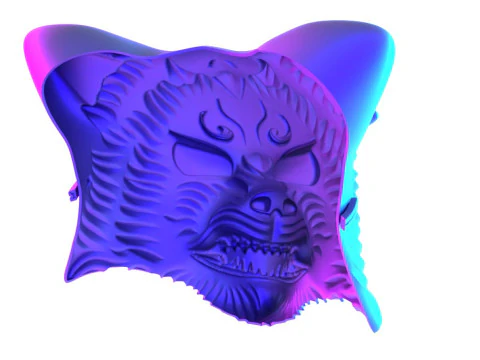 3D Printing White Japanese Kitsune Mask Crimson Fox toy 3D Model