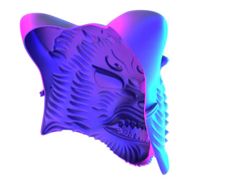 3D Printing White Japanese Kitsune Mask Crimson Fox toy 3D Model