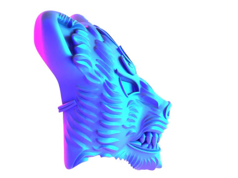 3D Printing White Japanese Kitsune Mask Crimson Fox toy 3D Model