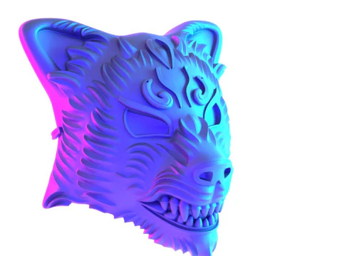 3D Printing White Japanese Kitsune Mask Crimson Fox toy 3D Model