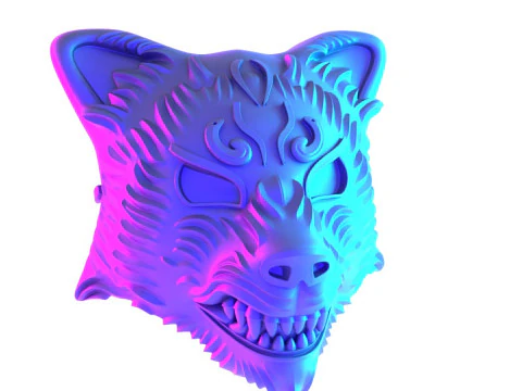 3D Printing White Japanese Kitsune Mask Crimson Fox toy 3D Model