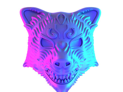 3D Printing White Japanese Kitsune Mask Crimson Fox toy 3Dモデル