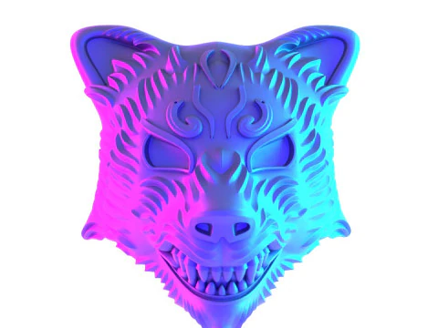 3D Printing White Japanese Kitsune Mask Crimson Fox toy 3D Model