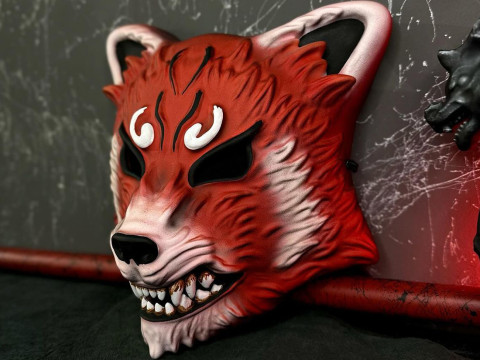 3D Printing Red Japanese Kitsune Mask Crimson Fox toy 3D Model