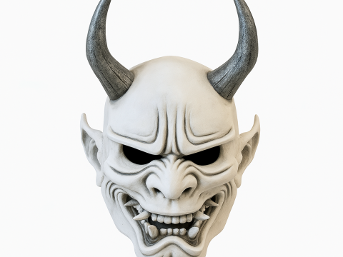 3D Printing White Oni Demon Mask toy Modello 3D