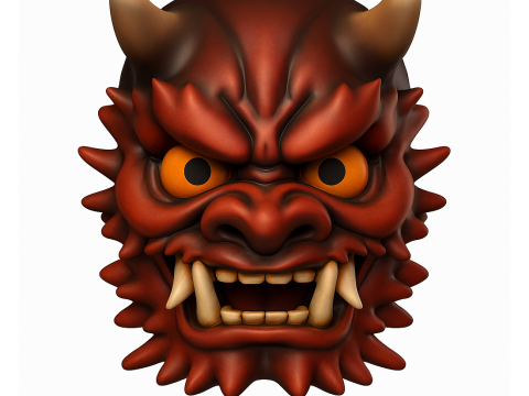 3D Printing Red Japanese Oni Mask Demon toy 3D Модель