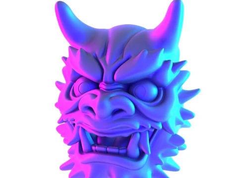 3D Printing Red Japanese Oni Mask Demon toy 3D Model