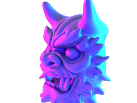 3D Printing Red Japanese Oni Mask Demon toy 3D Model